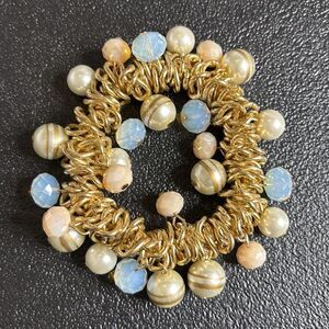 Chico’s Gold Tone Link Bead Charm Stretch Chunky Pastel Cha Cha Bracelet